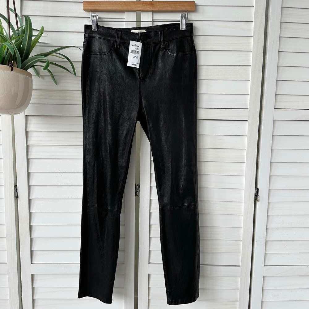 New L'AGENCE Adelaide Black Noir Lamb Leather Skinny Pants Moto Size 27 $895
